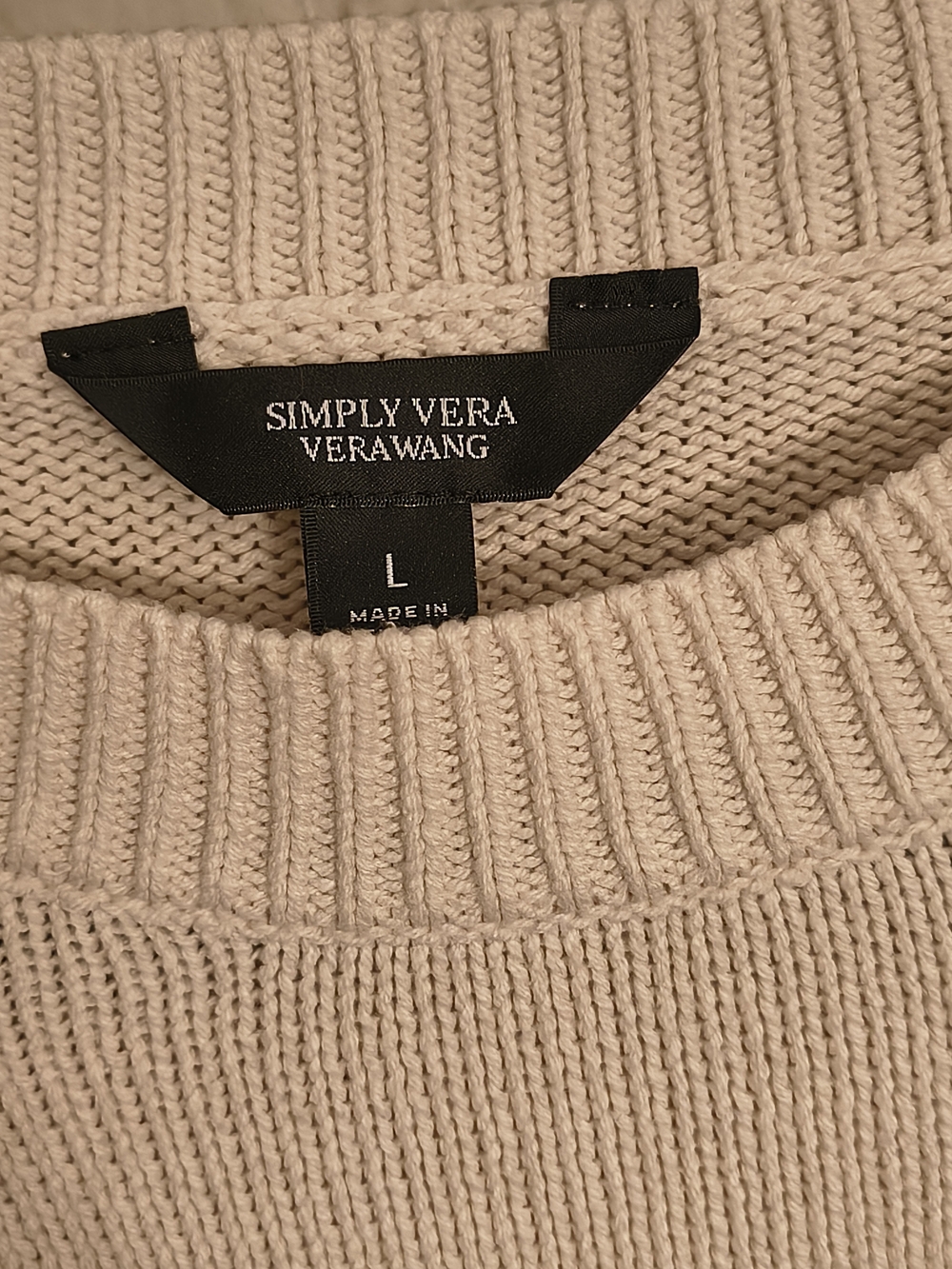 Simply Vera Vera Wang L Cream Braided-Detail Crewneck Sweater - Picture 4 of 4